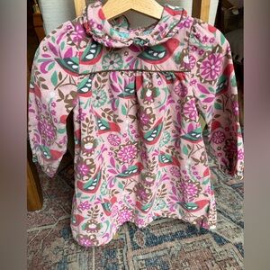Baby Boden Pink Floral & Bird Print Corduroy Peter Pan collar Dress size 2-3
